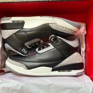 Air Jordan 3 Black cement 2024 Retro Sneakers with Red Eyelets